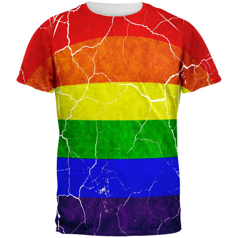 Distressed Gay Pride Flag All Over Mens T Shirt Men's T-Shirts Old Glory 2XL Multi 