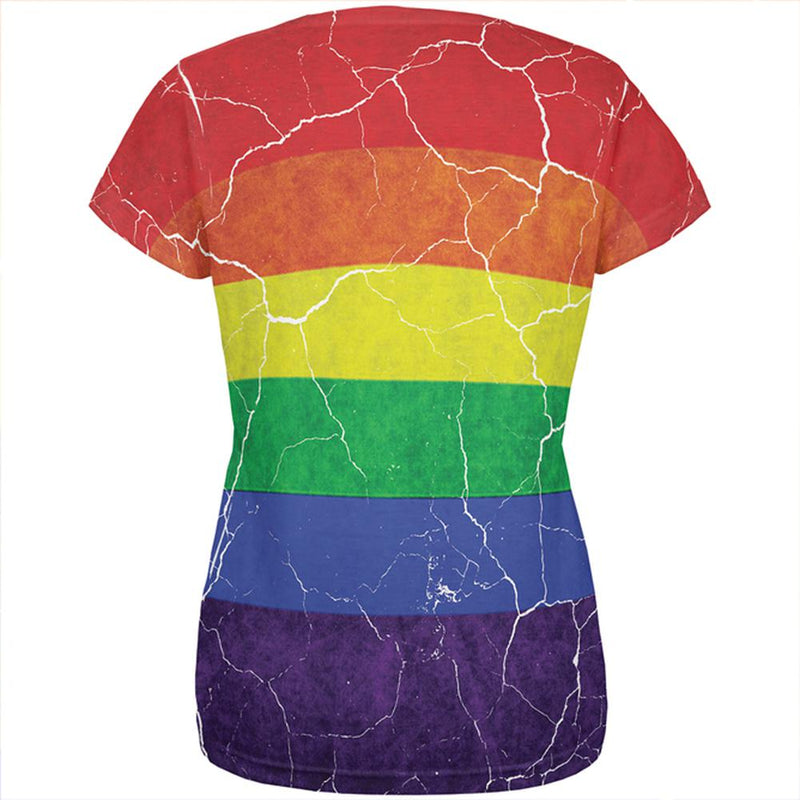 Distressed Gay Pride Flag All Over Womens T Shirt Women's T-Shirts Old Glory   