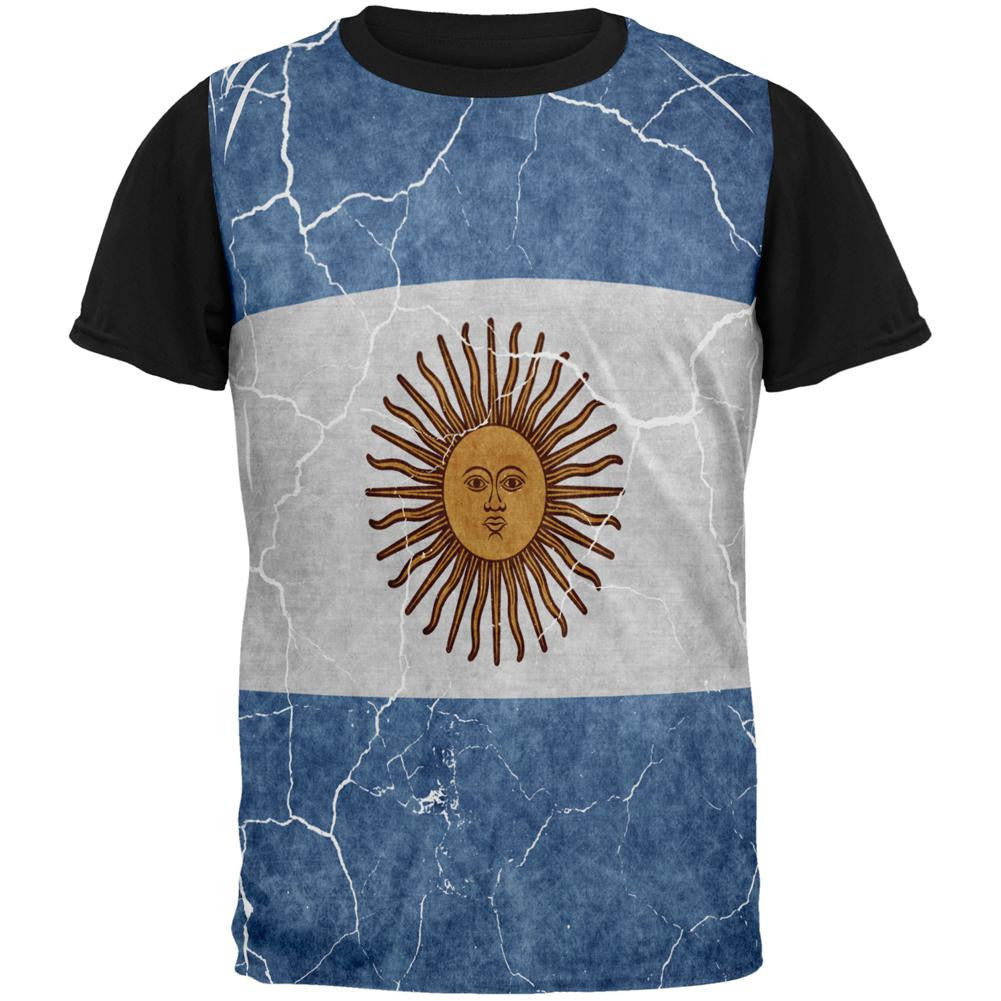 Distressed Argentina Flag All Over Mens Black Back T Shirt Men's T-Shirts Old Glory SM Multi 
