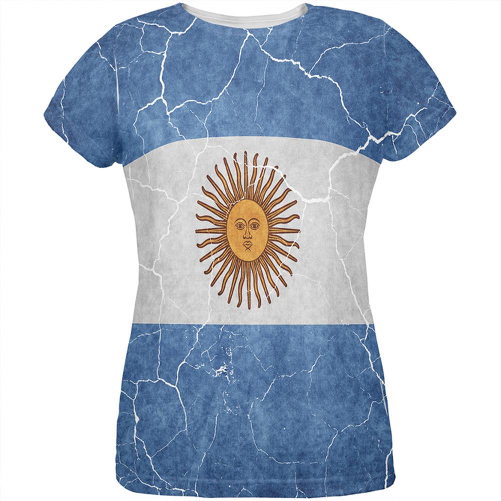 Distressed Argentina Flag All Over Womens T Shirt Women's T-Shirts Old Glory 2XL Multi 