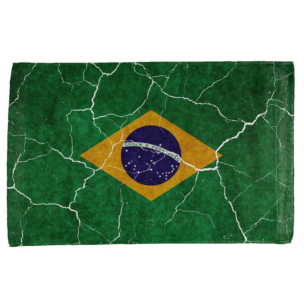 Distressed Brazilian Flag All Over Hand Towel Hand Towel Old Glory OS Multi 