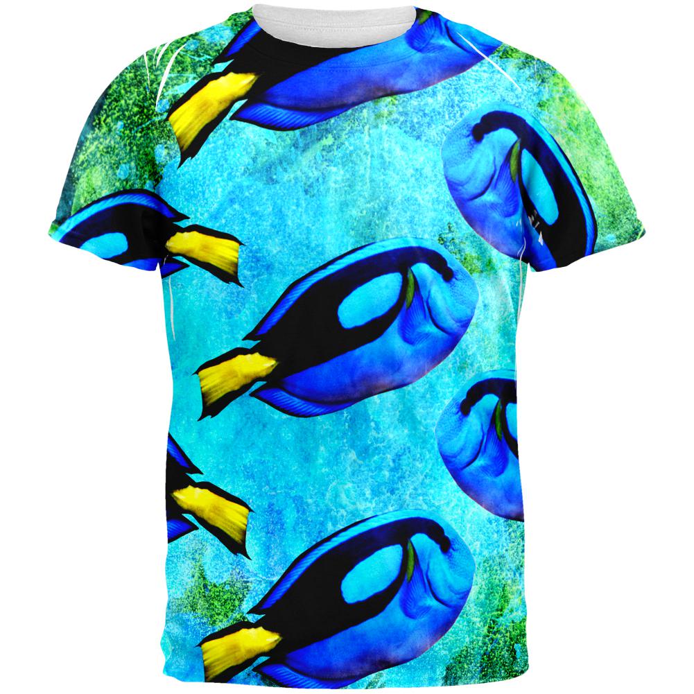 Blue Tang Fish Tropical Splatter All Over Mens T Shirt Men's T-Shirts Old Glory 2XL Multi 