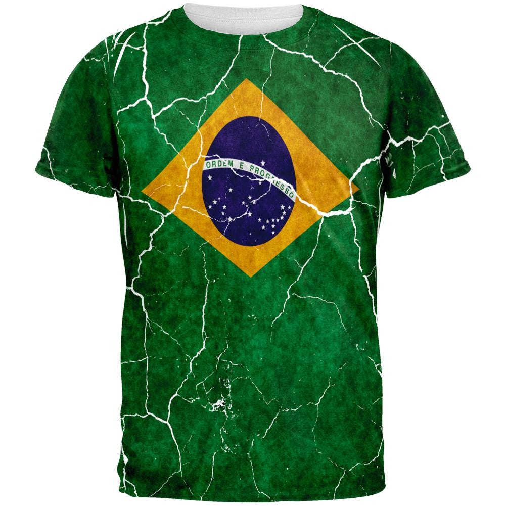Distressed Brazilian Flag All Over Mens T Shirt Men's T-Shirts Old Glory 2XL Multi 