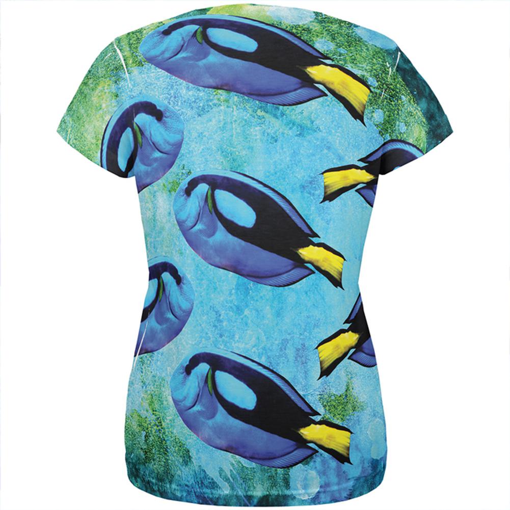 Blue Tang Fish Tropical Splatter All Over Womens T Shirt Women's T-Shirts Old Glory   