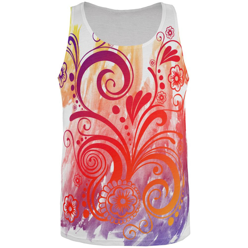 Henna Rainbow Watercolor Paint Swirls All Over Mens Tank Top Men's Tank Tops Old Glory 3XL Multi 