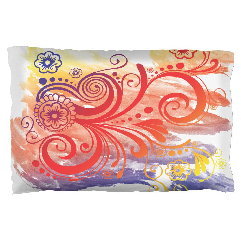 Henna Rainbow Watercolor Paint Swirls Pillow Case Pillowcases Old Glory OS Multi 