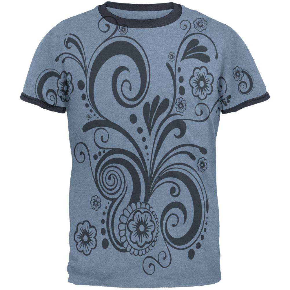Henna Silhouette Mens Ringer T Shirt Men's T-Shirts Old Glory 2XL Blue 