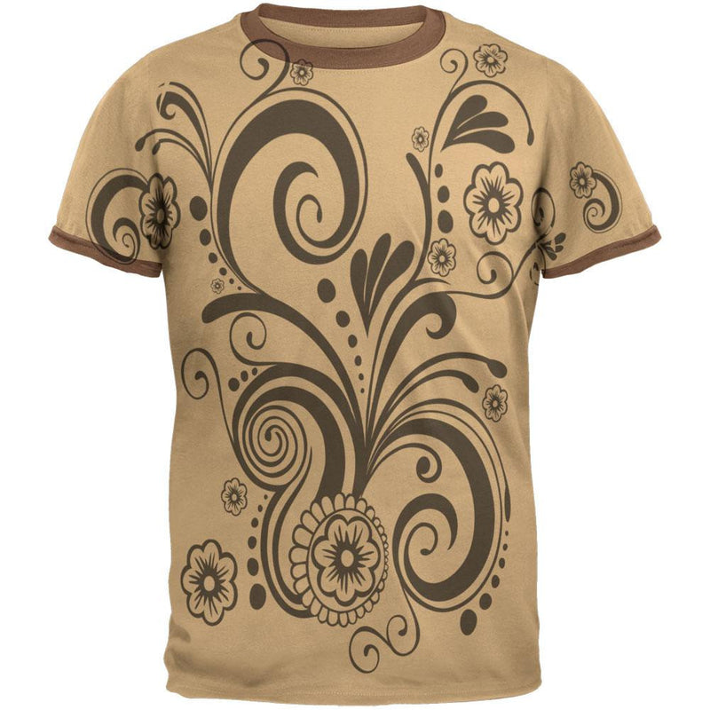 Henna Silhouette Mens Ringer T Shirt Men's T-Shirts Old Glory 2XL Brown 