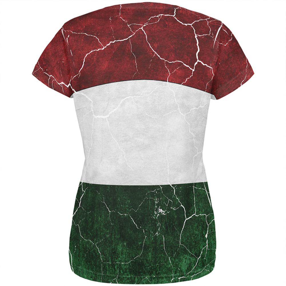 Distressed Hungarian Flag All Over Womens T Shirt Women's T-Shirts Old Glory   