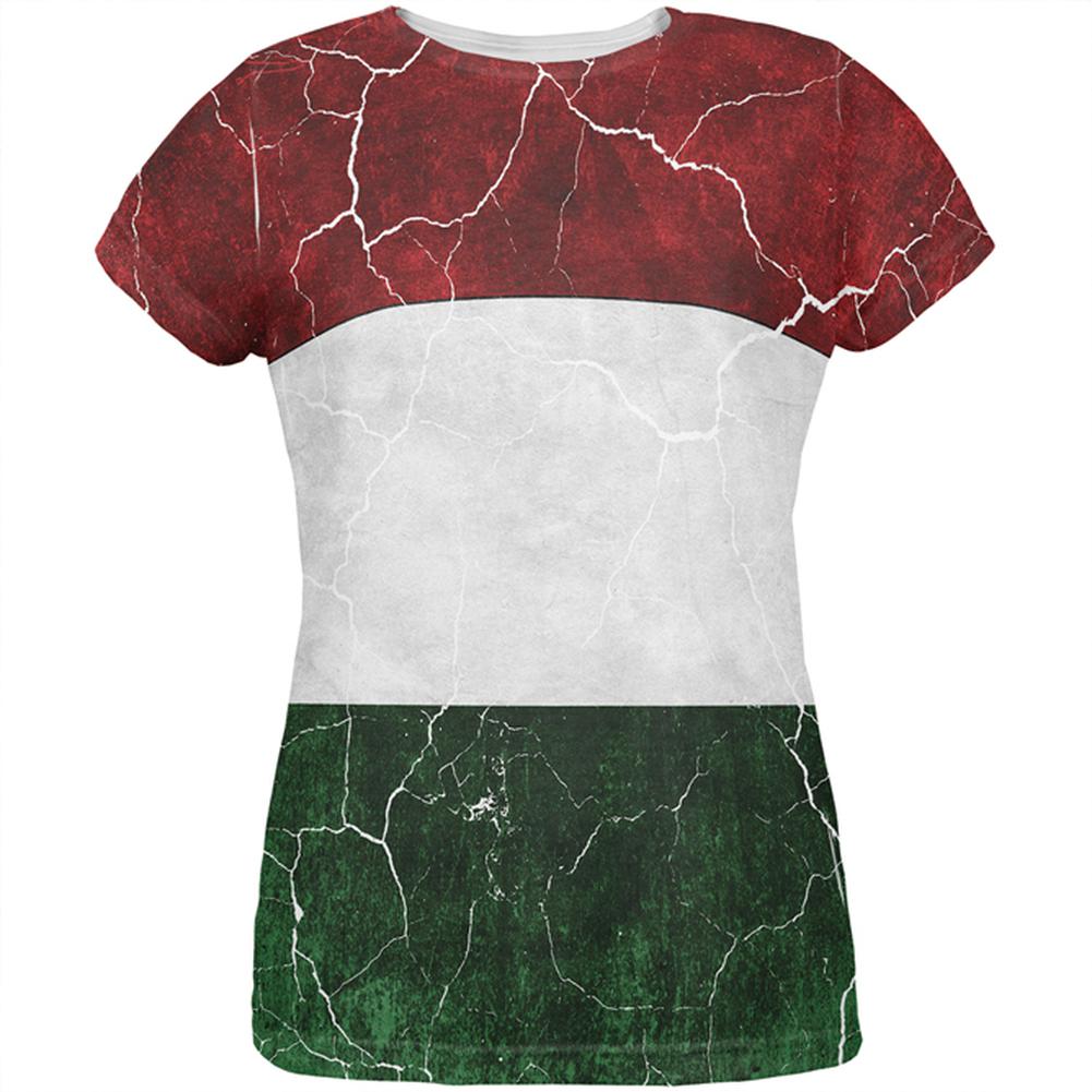 Distressed Hungarian Flag All Over Womens T Shirt Women's T-Shirts Old Glory 2XL Multi 