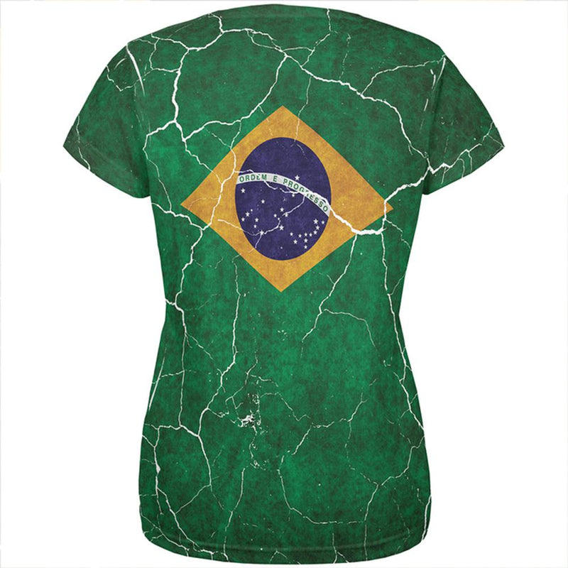 Distressed Brazilian Flag All Over Womens T Shirt Women's T-Shirts Old Glory   