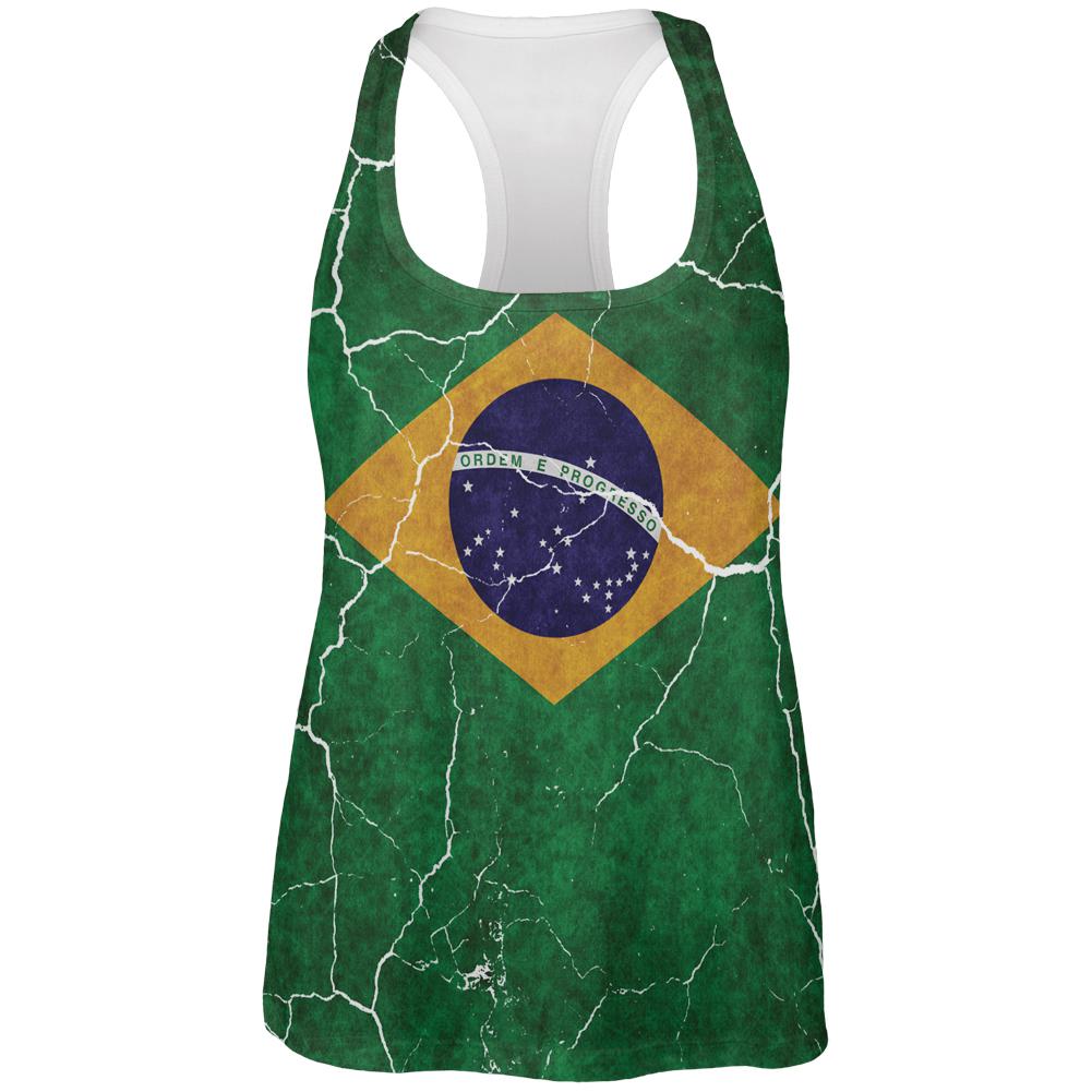 Distressed Brazilian Flag All Over Womens Work Out Tank Top Women's Tank Tops Old Glory 2XL Multi 