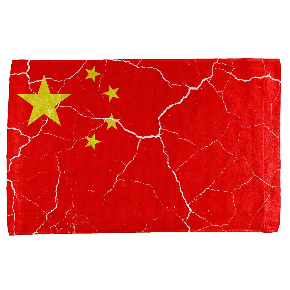 Distressed Chinese Flag All Over Hand Towel Hand Towel Old Glory OS Multi 