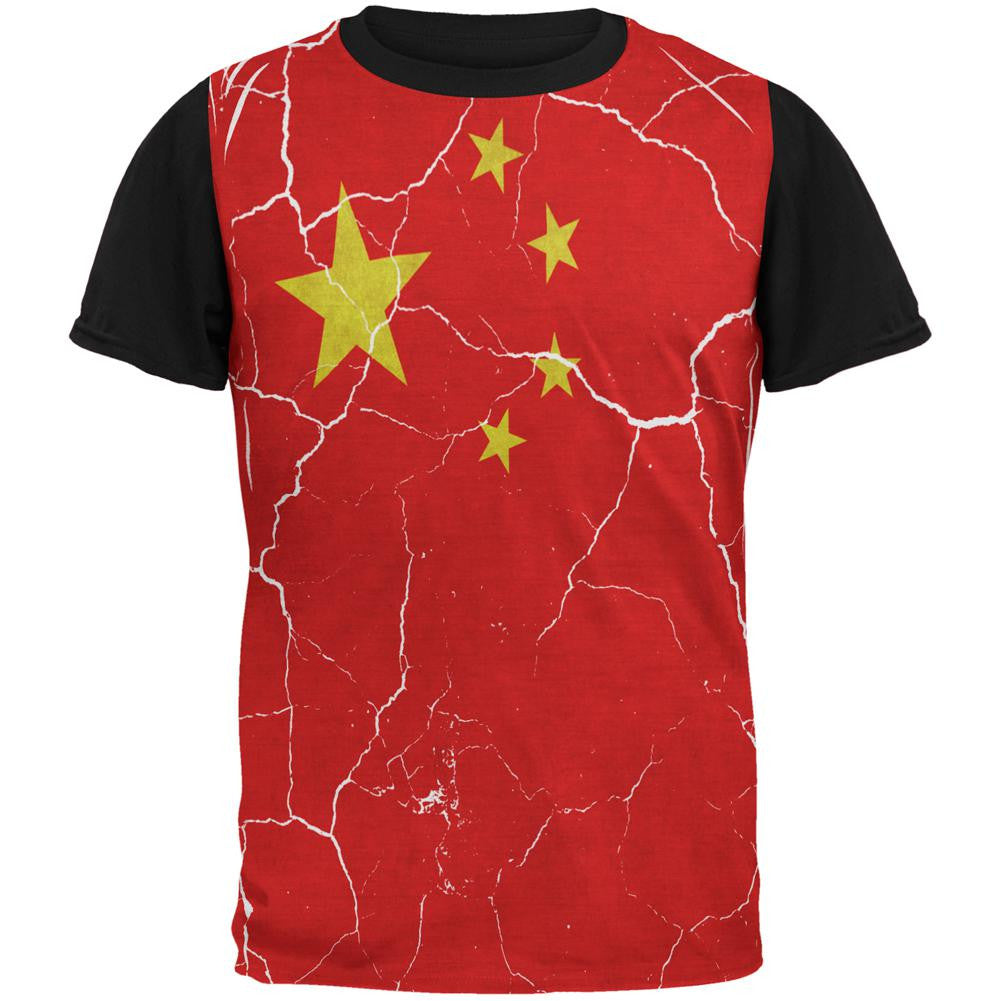 Distressed Chinese Flag All Over Mens Black Back T Shirt Men's T-Shirts Old Glory SM Multi 