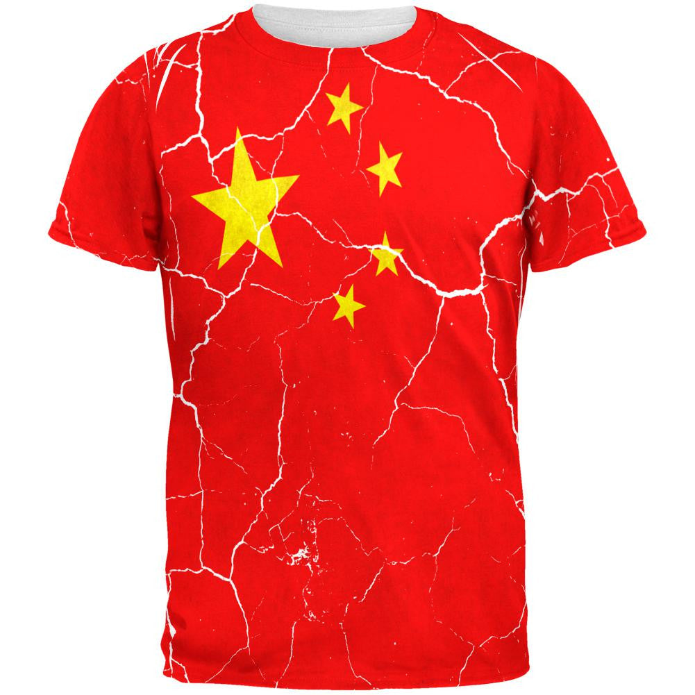 Distressed Chinese Flag All Over Mens T Shirt Men's T-Shirts Old Glory 2XL Multi 