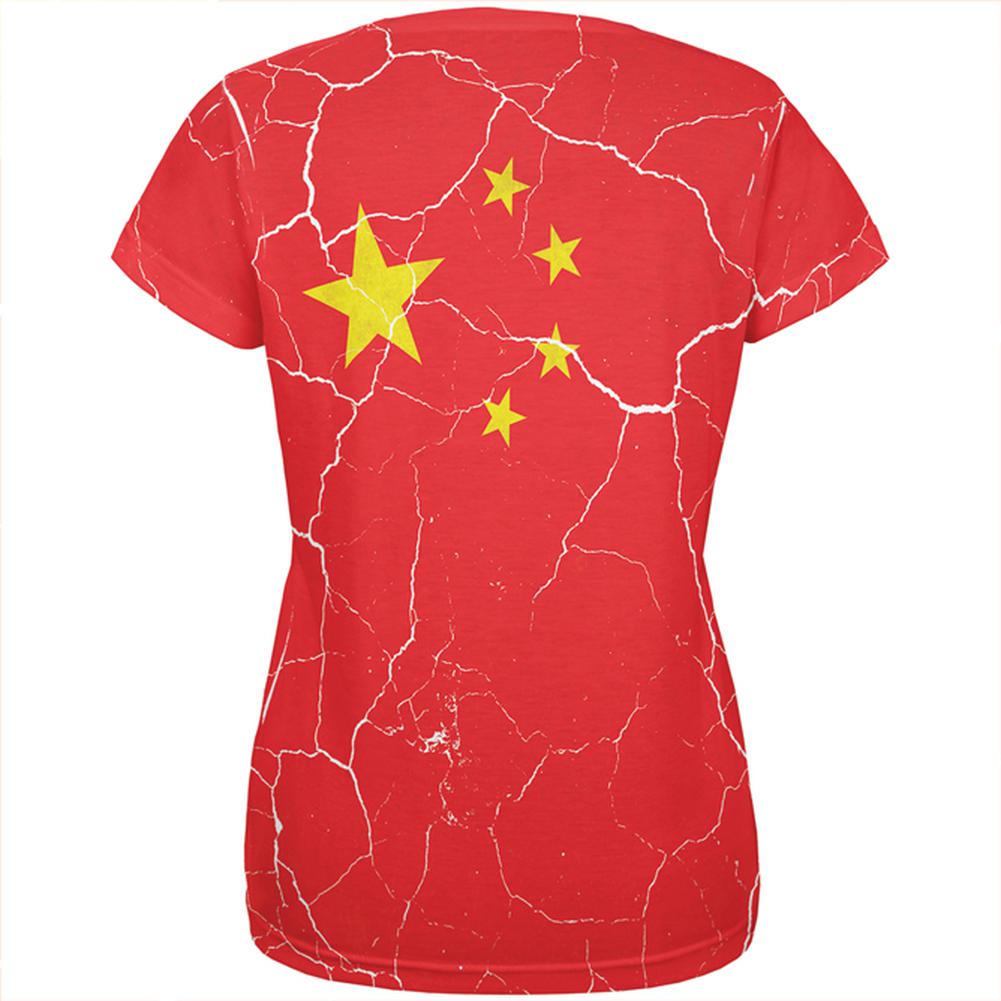 Distressed Chinese Flag All Over Womens T Shirt Women's T-Shirts Old Glory   