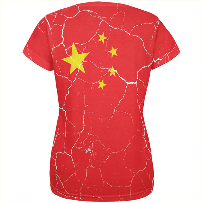 Distressed Chinese Flag All Over Womens T Shirt Women's T-Shirts Old Glory   