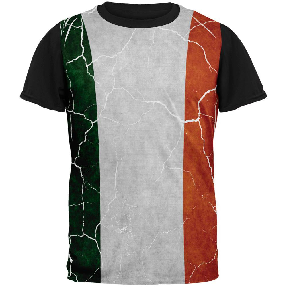 Distressed Irish Flag All Over Mens Black Back T Shirt Men's T-Shirts Old Glory SM Multi 