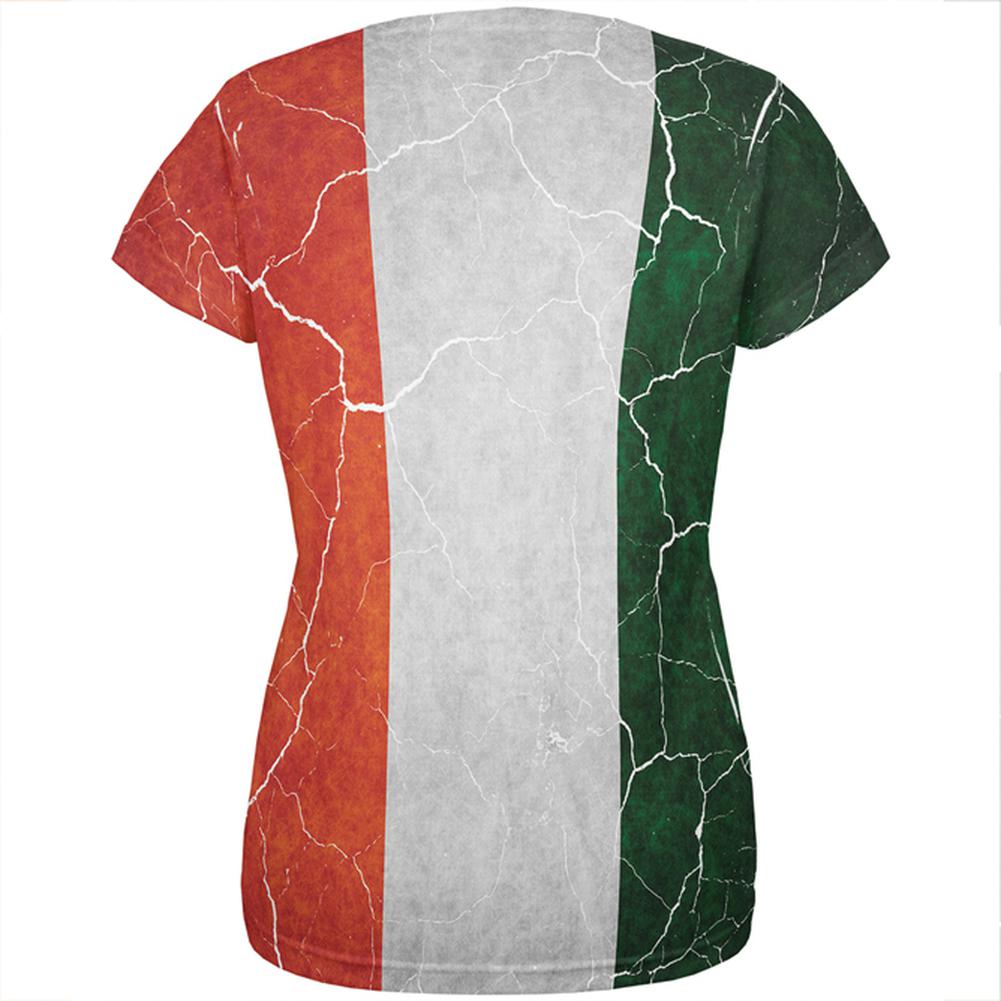 Distressed Irish Flag All Over Womens T Shirt Women's T-Shirts Old Glory   