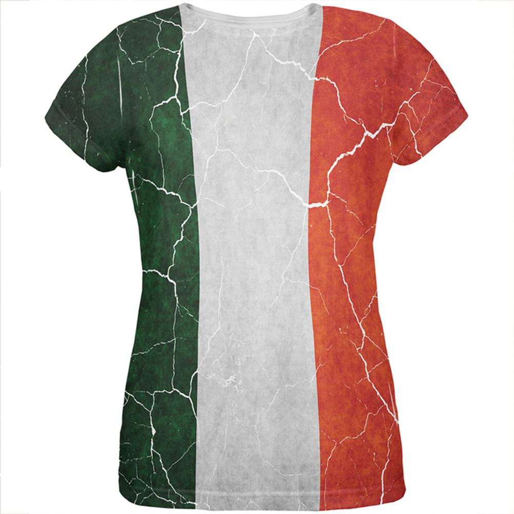 Distressed Irish Flag All Over Womens T Shirt Women's T-Shirts Old Glory 2XL Multi 