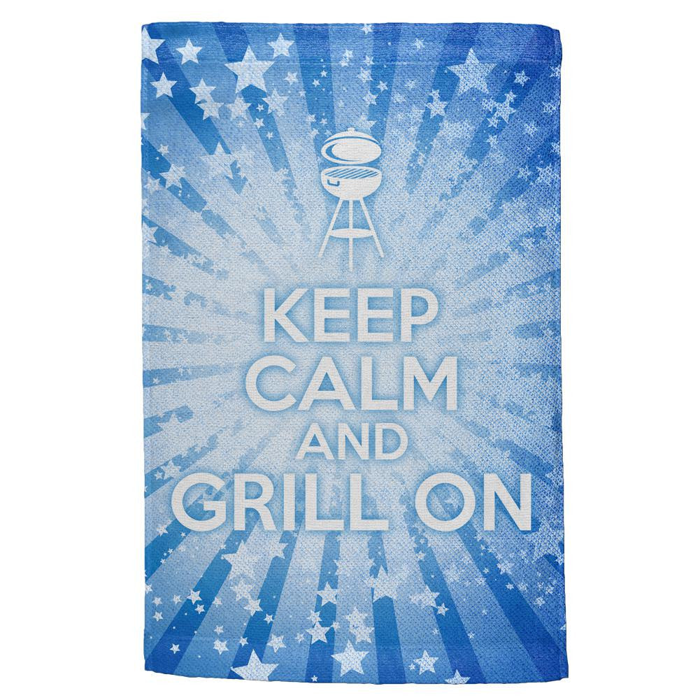 Keep Calm and Grill On Blue All Over Hand Towel Hand Towel Old Glory OS Multi 