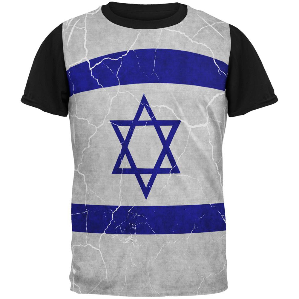 Distressed Israeli Flag All Over Mens Black Back T Shirt Men's T-Shirts Old Glory SM Multi 