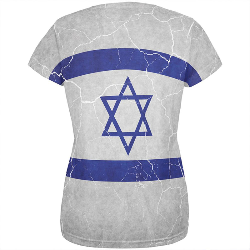 Distressed Israeli Flag All Over Womens T Shirt Women's T-Shirts Old Glory   