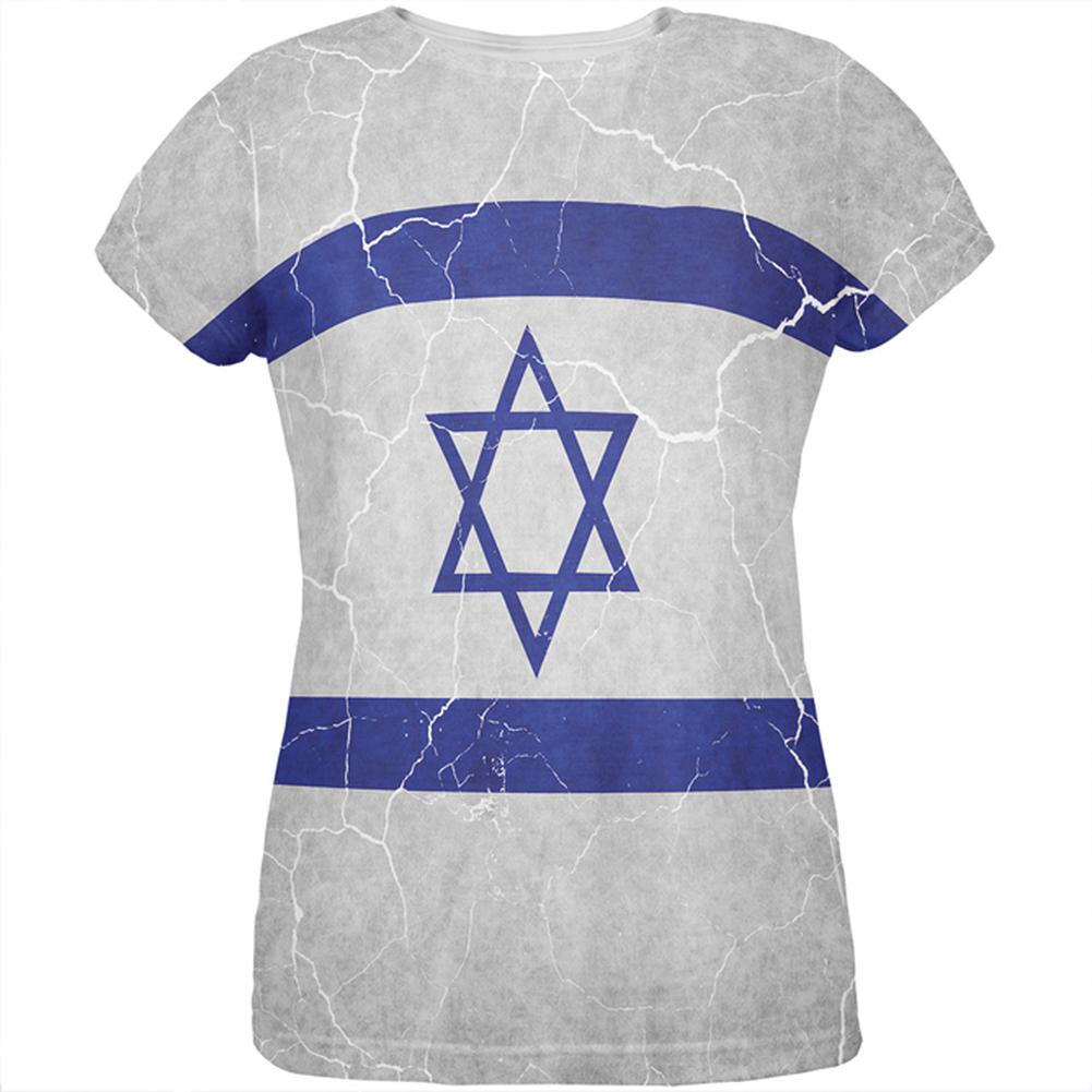 Distressed Israeli Flag All Over Womens T Shirt Women's T-Shirts Old Glory 2XL Multi 