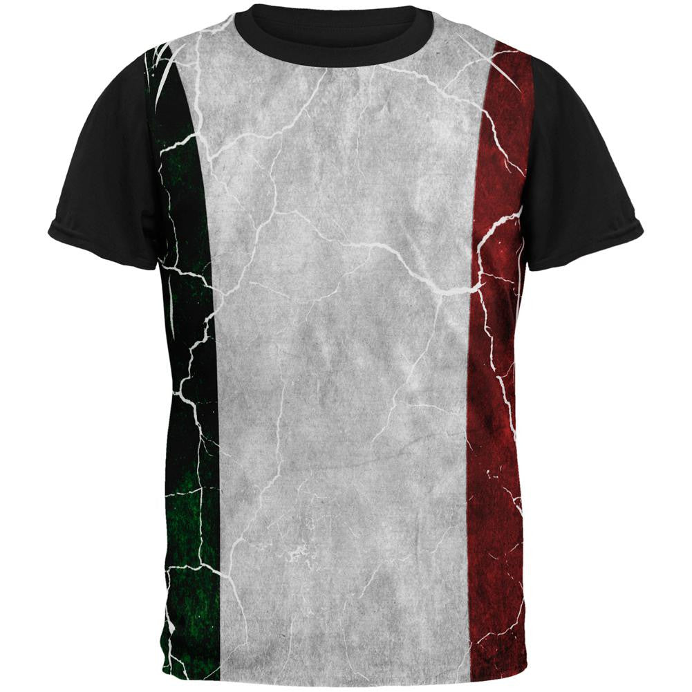 Distressed Italian Flag All Over Mens Black Back T Shirt Men's T-Shirts Old Glory SM Multi 