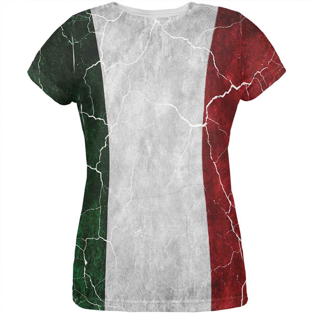 Distressed Italian Flag All Over Womens T Shirt Women's T-Shirts Old Glory 2XL Multi 