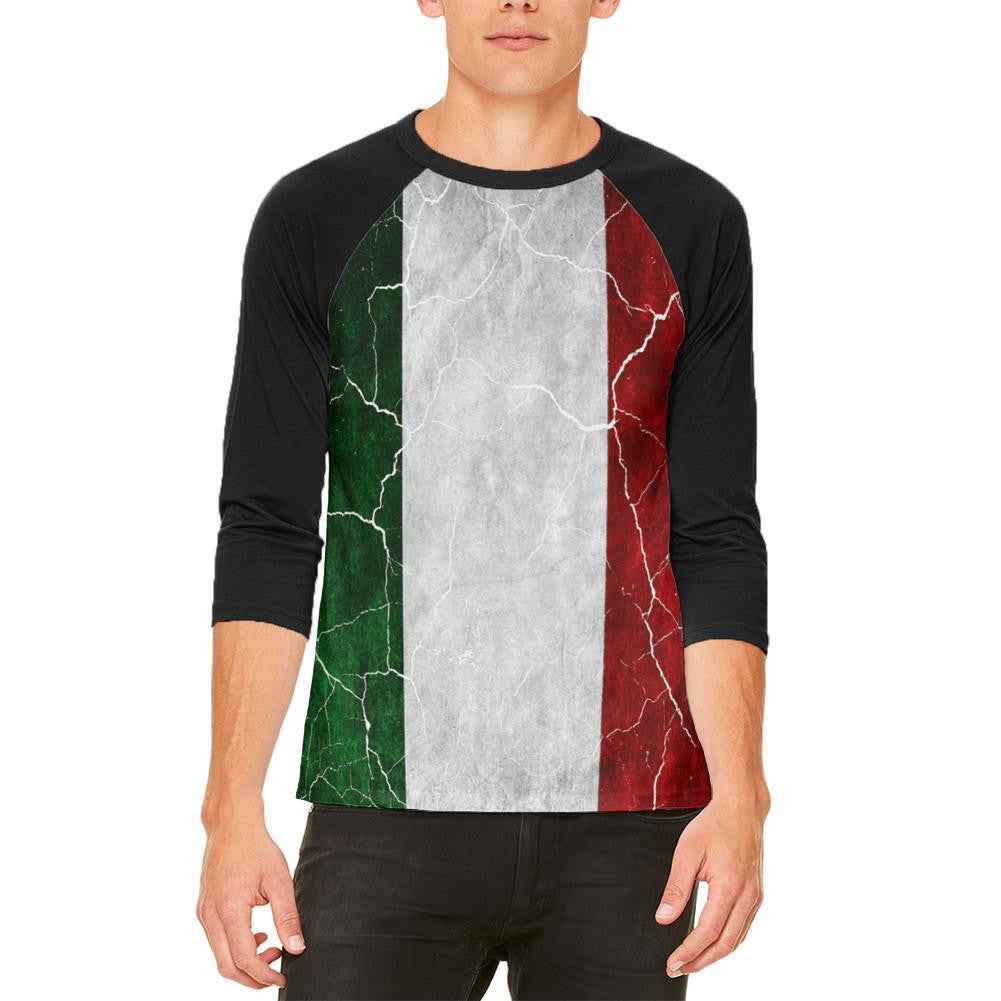 Distressed Italian Flag Mens Raglan T Shirt Men's T-Shirts Old Glory 2XL White 