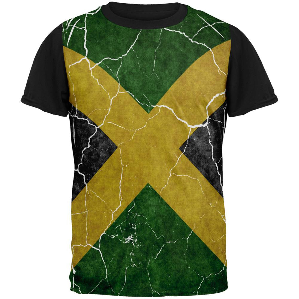 Distressed Jamaican Flag All Over Mens Black Back T Shirt Men's T-Shirts Old Glory SM Multi 