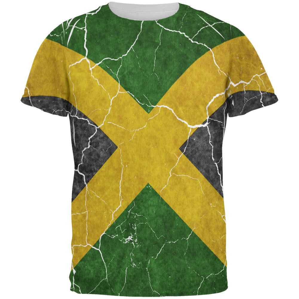 Distressed Jamaican Flag All Over Mens T Shirt Men's T-Shirts Old Glory 2XL Multi 