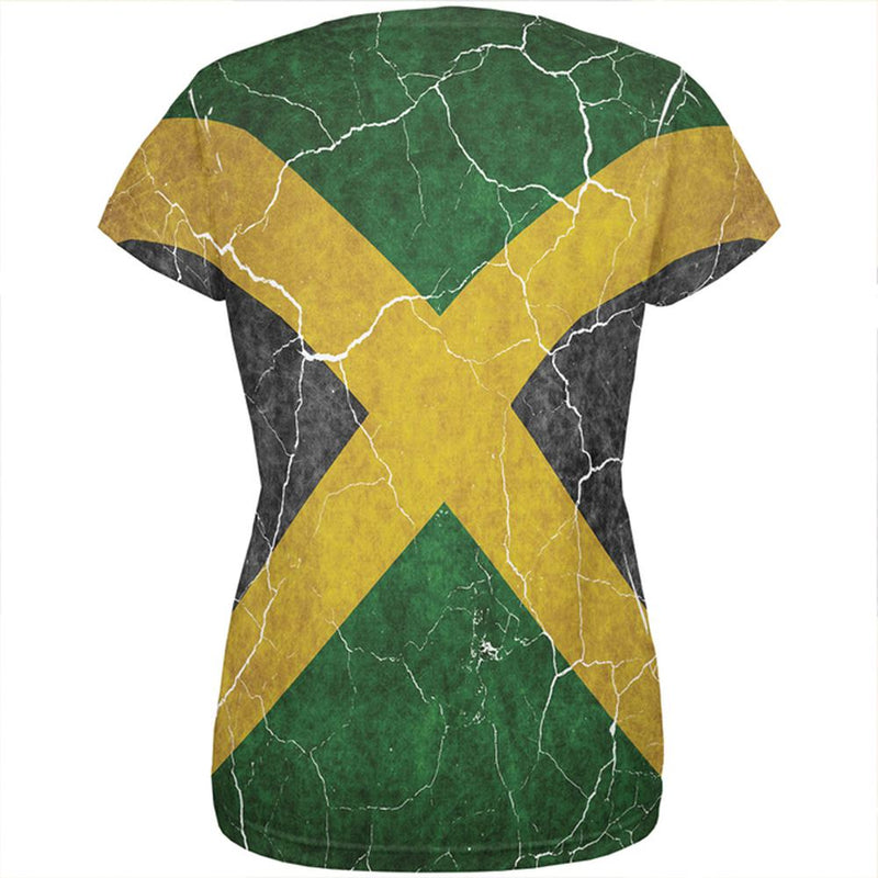 Distressed Jamaican Flag All Over Womens T Shirt Women's T-Shirts Old Glory   