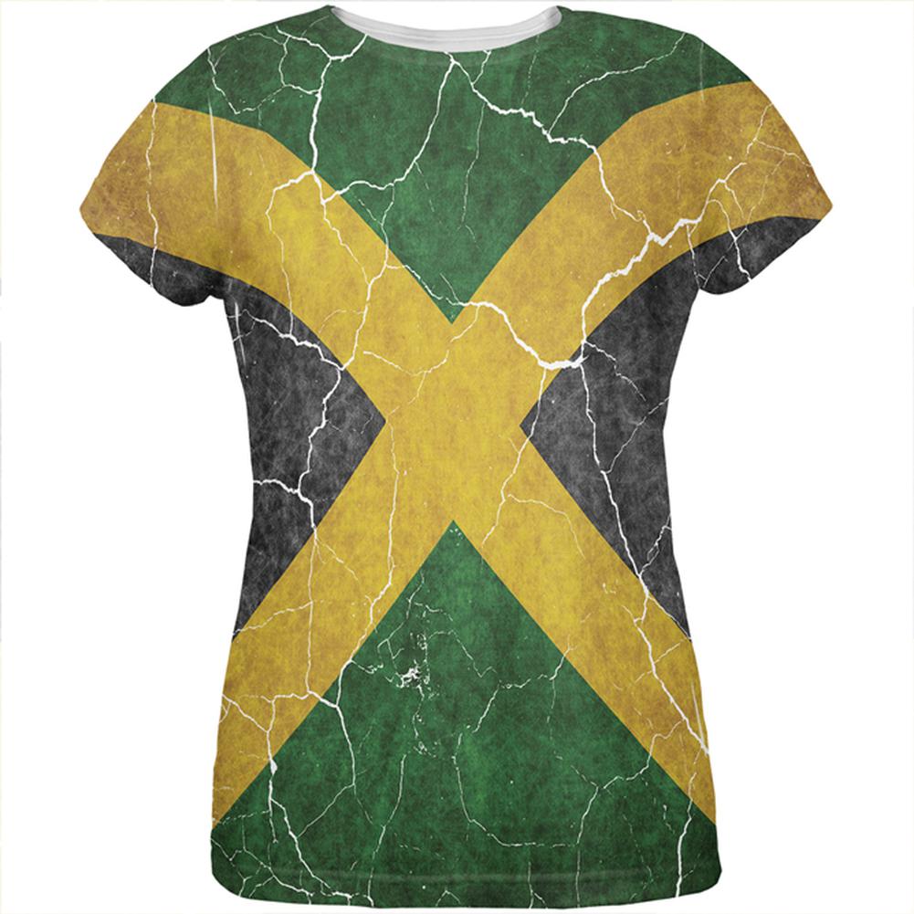 Distressed Jamaican Flag All Over Womens T Shirt Women's T-Shirts Old Glory 2XL Multi 