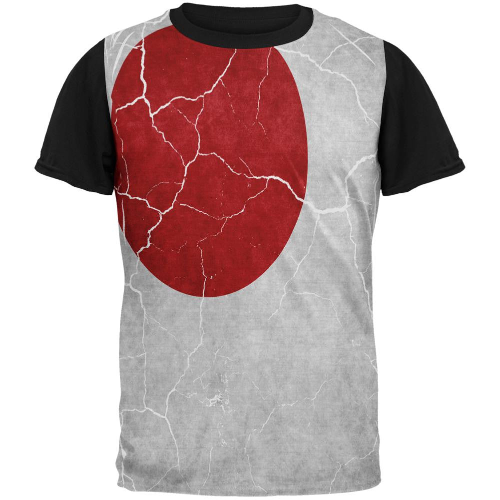 Distressed Japanese Flag All Over Mens Black Back T Shirt Men's T-Shirts Old Glory SM Multi 