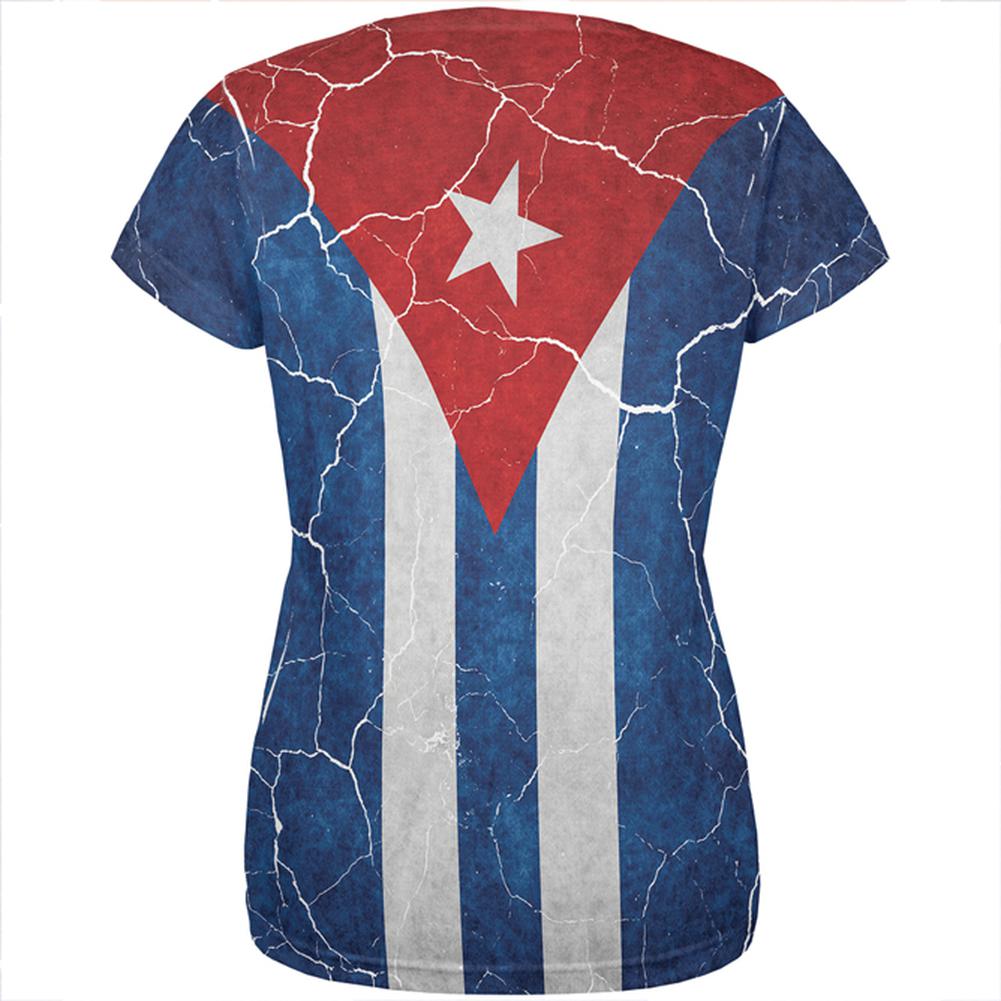 Distressed Cuban Flag All Over Womens T Shirt Women's T-Shirts Old Glory   