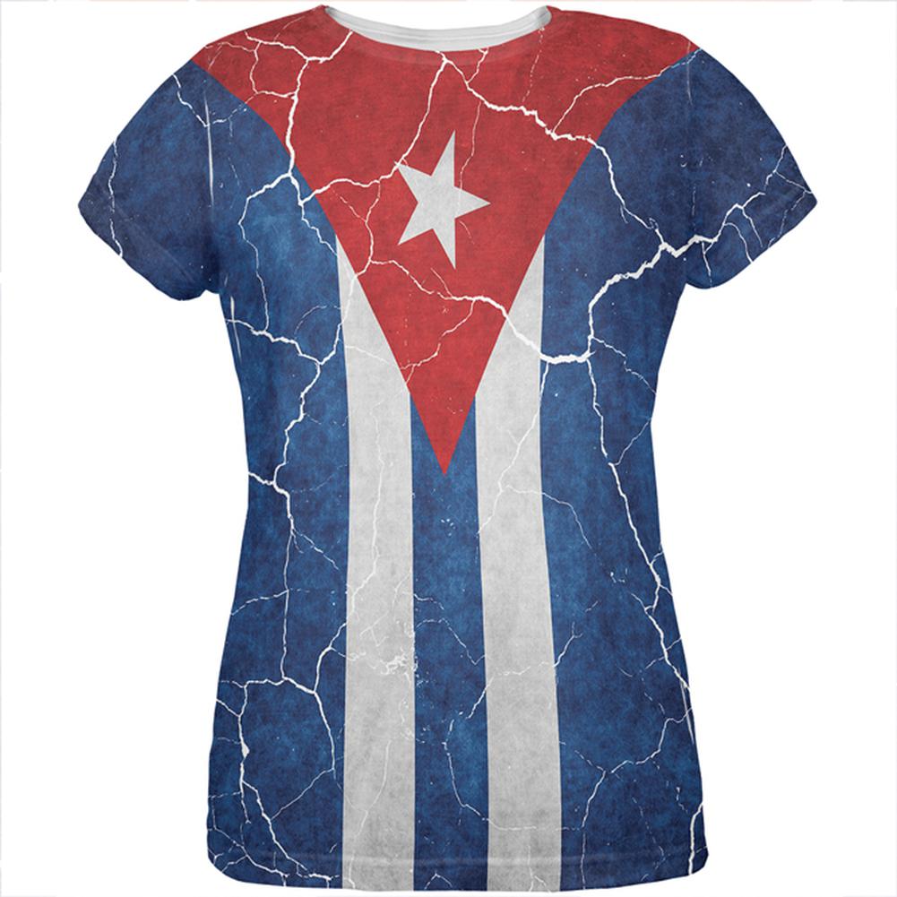 Distressed Cuban Flag All Over Womens T Shirt Women's T-Shirts Old Glory 2XL Multi 