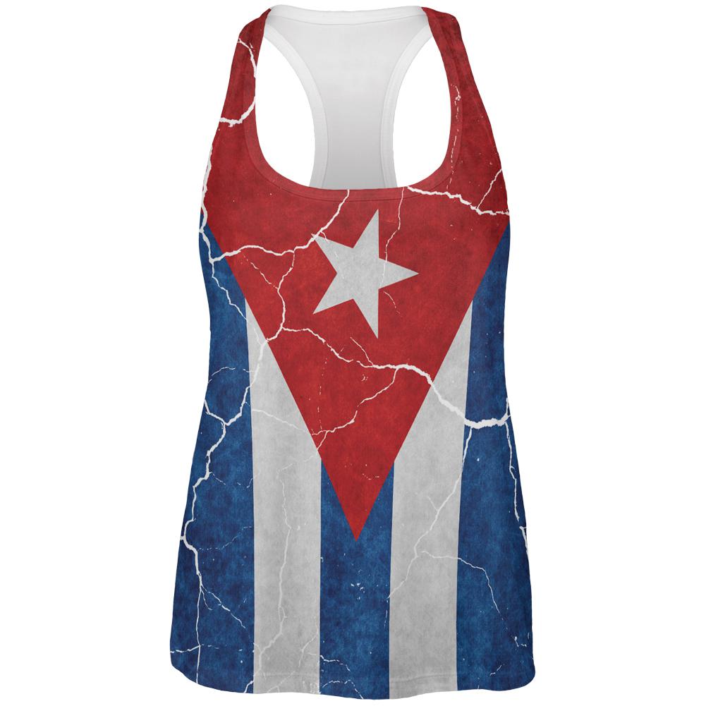 Distressed Cuban Flag All Over Womens Work Out Tank Top Women's Tank Tops Old Glory 2XL Multi 