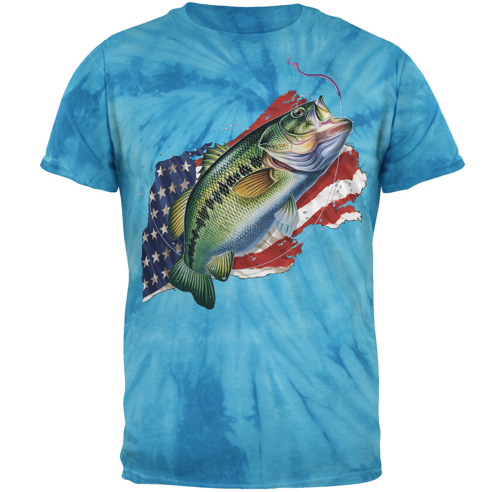 4th of July American Fisherman Bass Mens T Shirt Men's T-Shirts 4th of July 2XL Pinwheel Blue Tie Dye 