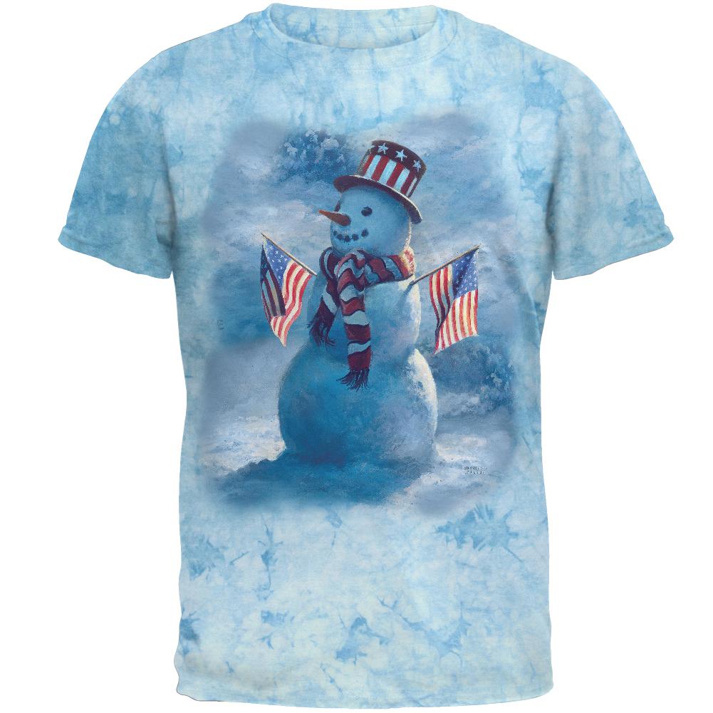 4th of July Patriotic Snowman Mens T Shirt Men's T-Shirts Old Glory 2XL Crackle Moss Tie Dye 