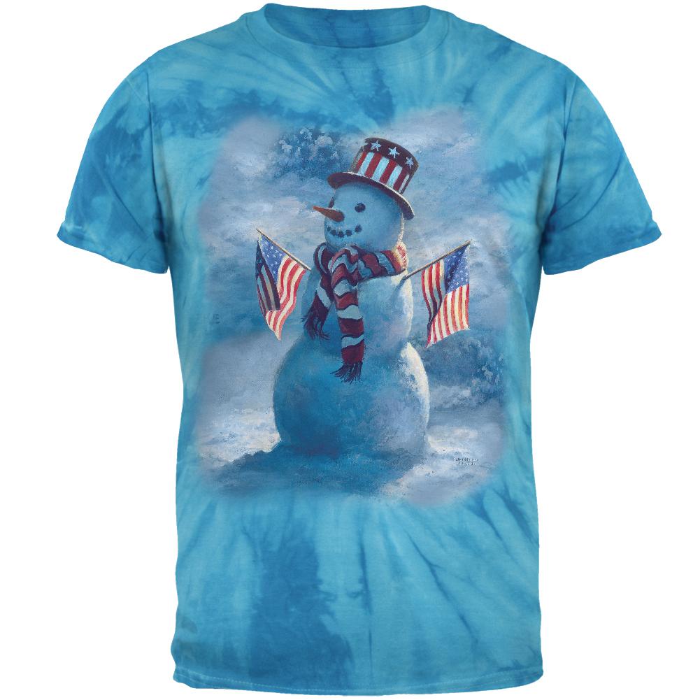 4th of July Patriotic Snowman Mens T Shirt Men's T-Shirts Old Glory 2XL Pinwheel Blue Tie Dye 