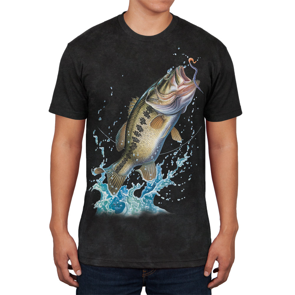 Bass Leaping in Action Mens T Shirt Men's T-Shirts Old Glory SM Charcoal Black Triblend 