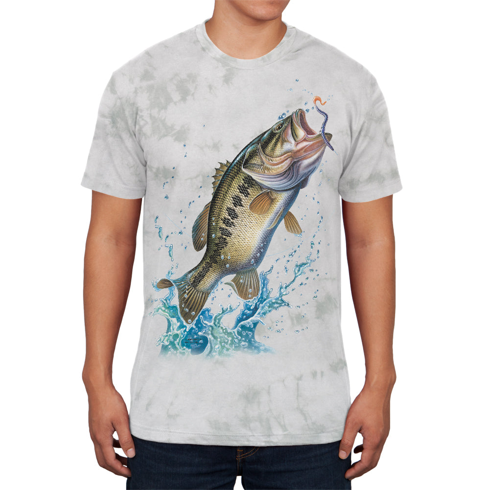 Bass Leaping in Action Mens T Shirt Men's T-Shirts Old Glory 2XL Solid White Triblend 