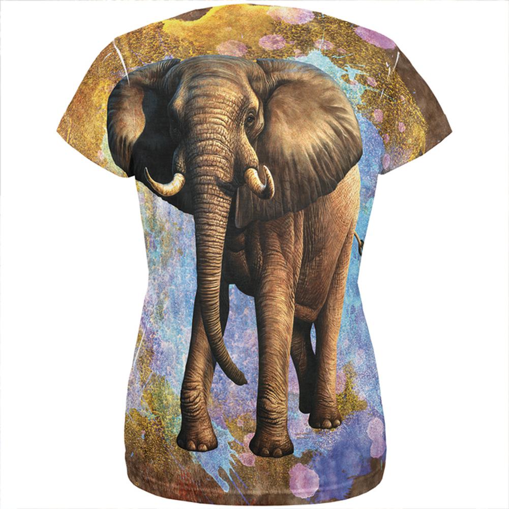 Elephant Distressed Splatter All Over Womens T Shirt Women's T-Shirts Old Glory   