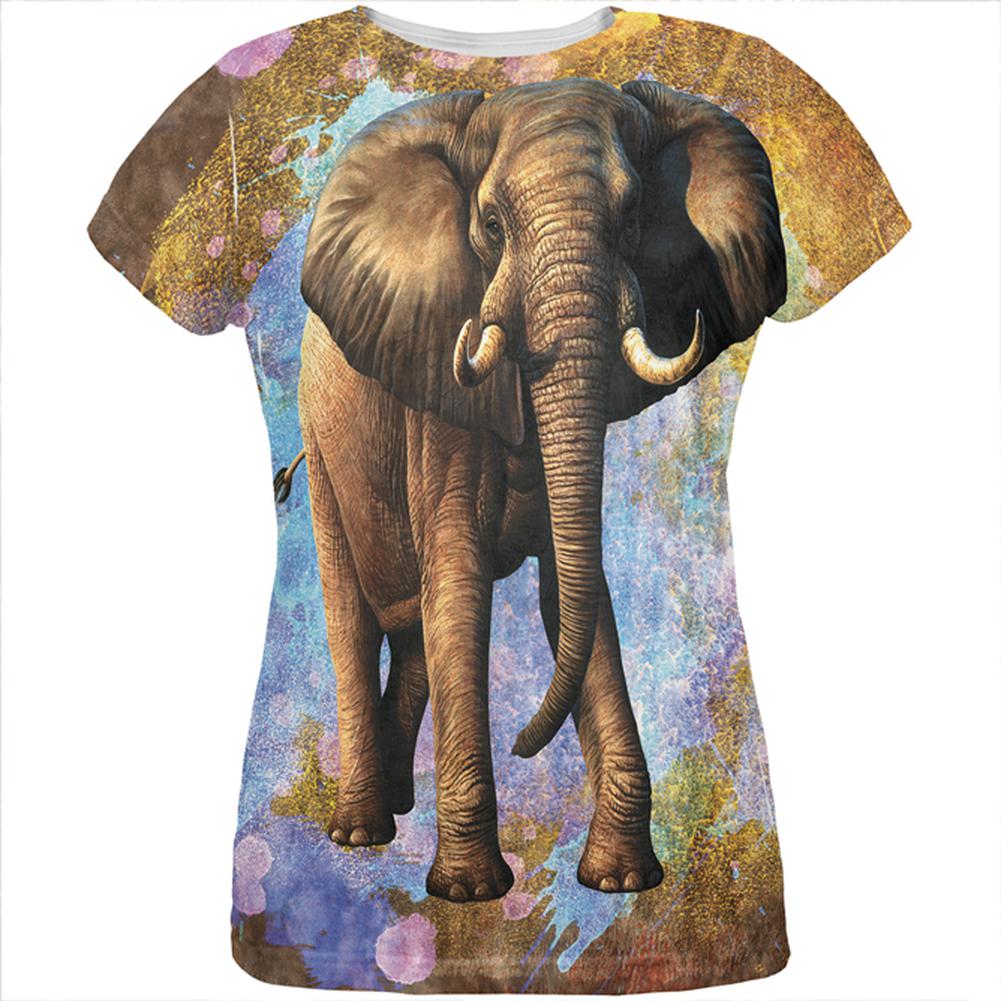 Elephant Distressed Splatter All Over Womens T Shirt Women's T-Shirts Old Glory 2XL Multi 