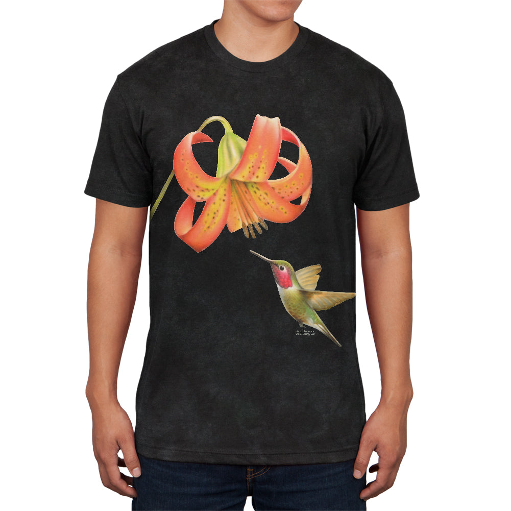 Humming Bird in Spring Mens Soft T Shirt Men's T-Shirts Old Glory SM Charcoal Black Triblend 