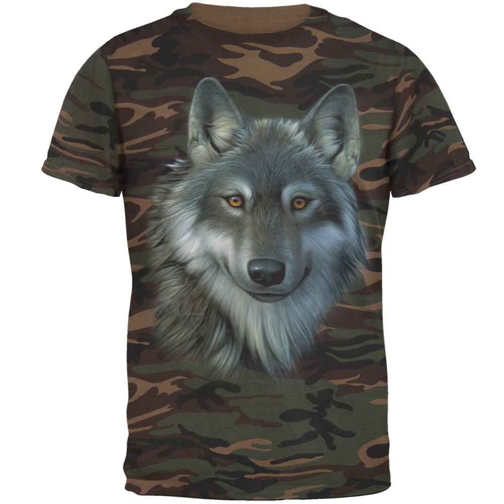 Timber Wolf Face Mens T Shirt Men's T-Shirts Old Glory 2XL Camouflage Green 