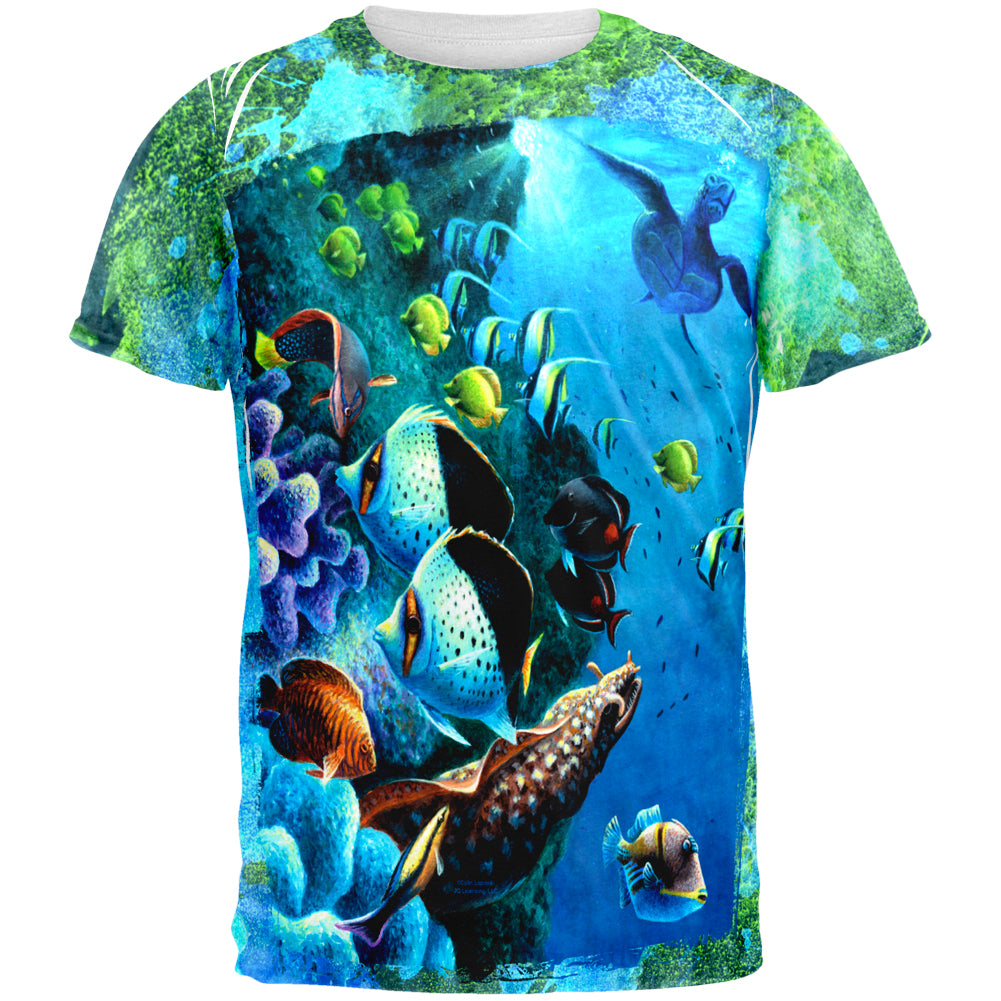 Tropical Reef Splatter All Over Mens T Shirt Men's T-Shirts Old Glory 2XL Multi 