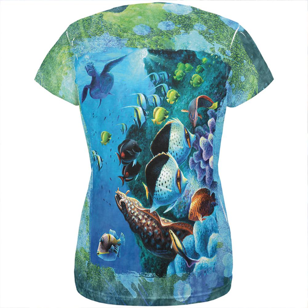 Tropical Reef Splatter All Over Womens T Shirt Women's T-Shirts Old Glory   